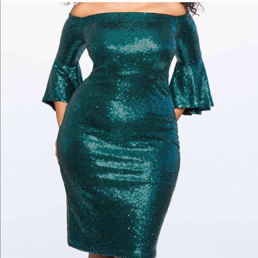 Eloquii Sequin Off The Shoulder Dress